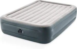 Intex 64125ED Dura-Beam Plus Essential Rest Air Mattress - Fiber-Tech – Queen Size – Built-in Electric Pump – 18in Bed Height – 600lb Weight Capacity