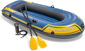 INTEX Challenger Inflatable Boat Series: Includes Deluxe Boat Oars and High-Output Pump – SuperStrong PVC – Triple Air Chambers – Welded Oar Locks – Heavy Duty Grab Handle