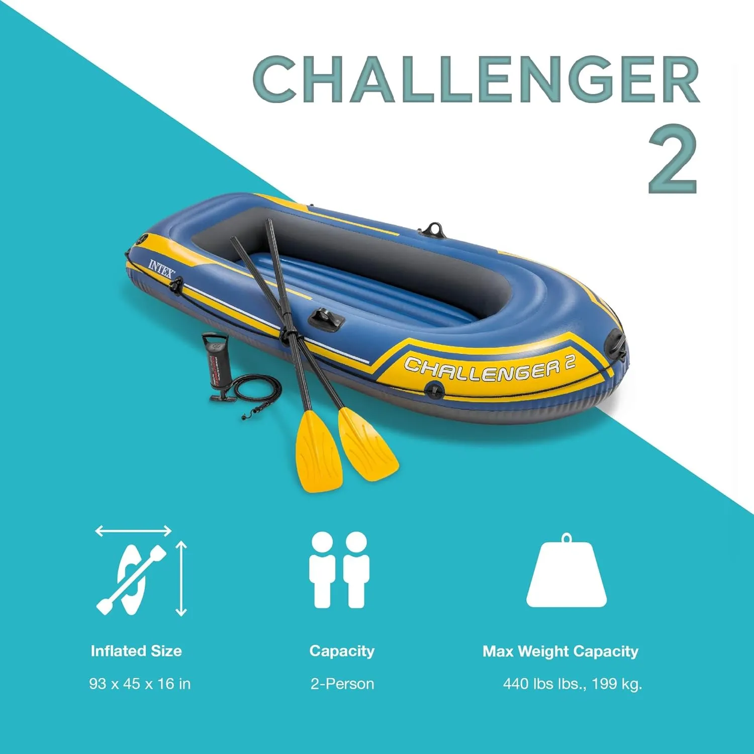INTEX Challenger Inflatable Boat Series: Includes Deluxe Boat Oars and High-Output Pump – SuperStrong PVC – Triple Air Chambers – Welded Oar Locks – Heavy Duty Grab Handle