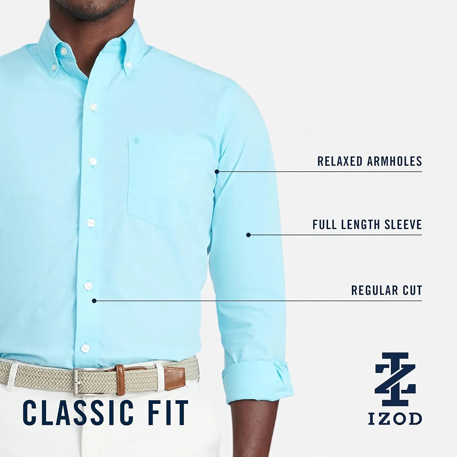 IZOD Men's Button Down Long Sleeve Stretch Performance Solid Shirt