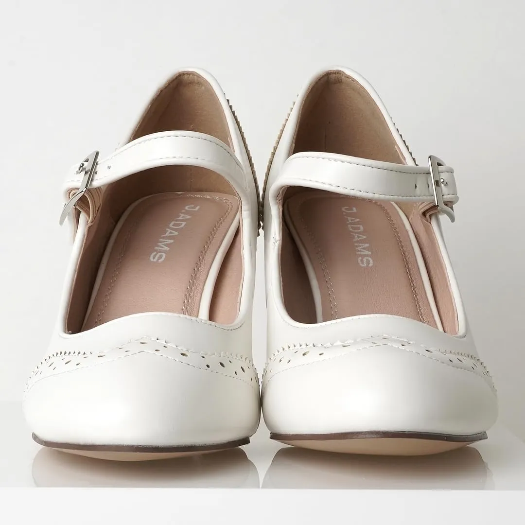 J. Adams Mary Jane Oxford Pumps - Cute Low Kitten Heels - Retro Round Toe Shoe with Ankle Strap - Kym
