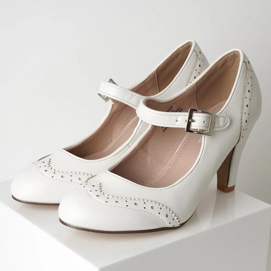 J. Adams Mary Jane Oxford Pumps - Cute Low Kitten Heels - Retro Round Toe Shoe with Ankle Strap - Kym