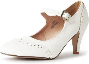 J. Adams Mary Jane Oxford Pumps - Cute Low Kitten Heels - Retro Round Toe Shoe with Ankle Strap - Kym