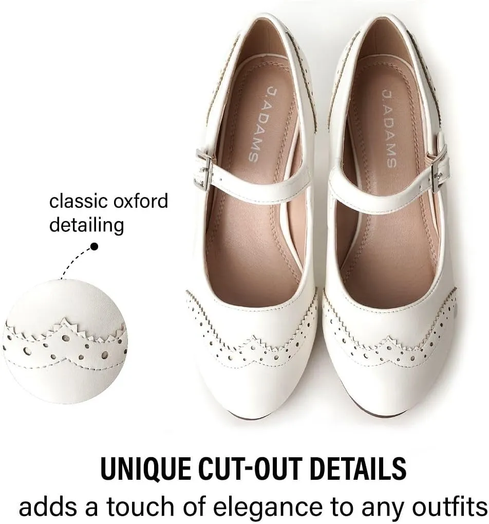 J. Adams Mary Jane Oxford Pumps - Cute Low Kitten Heels - Retro Round Toe Shoe with Ankle Strap - Kym