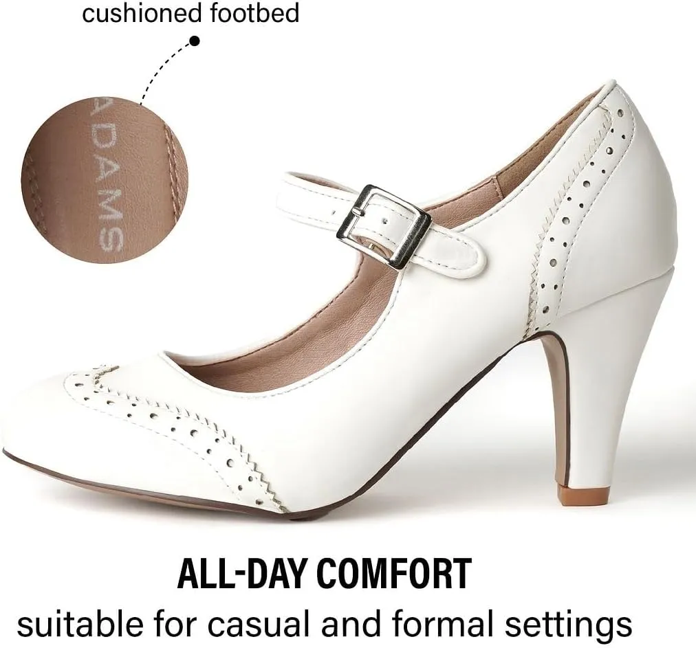 J. Adams Mary Jane Oxford Pumps - Cute Low Kitten Heels - Retro Round Toe Shoe with Ankle Strap - Kym