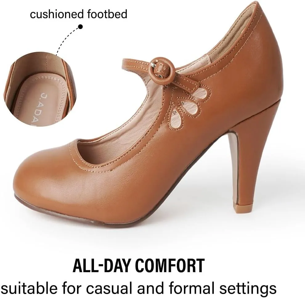 J. Adams Pixie Mary Jane Shoes Women Oxford Pumps - Cute Low Kitten High Heels - Retro Vintage Shoes for Women 1950s Mary Janes Round Toe Shoe with Ankle Strap - Women Dress Shoes