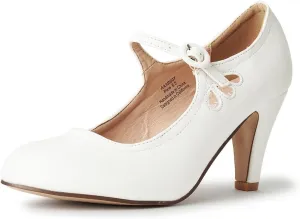 J. Adams Pixie Mary Jane Shoes Women Oxford Pumps - Cute Low Kitten High Heels - Retro Vintage Shoes for Women 1950s Mary Janes Round Toe Shoe with Ankle Strap - Women Dress Shoes