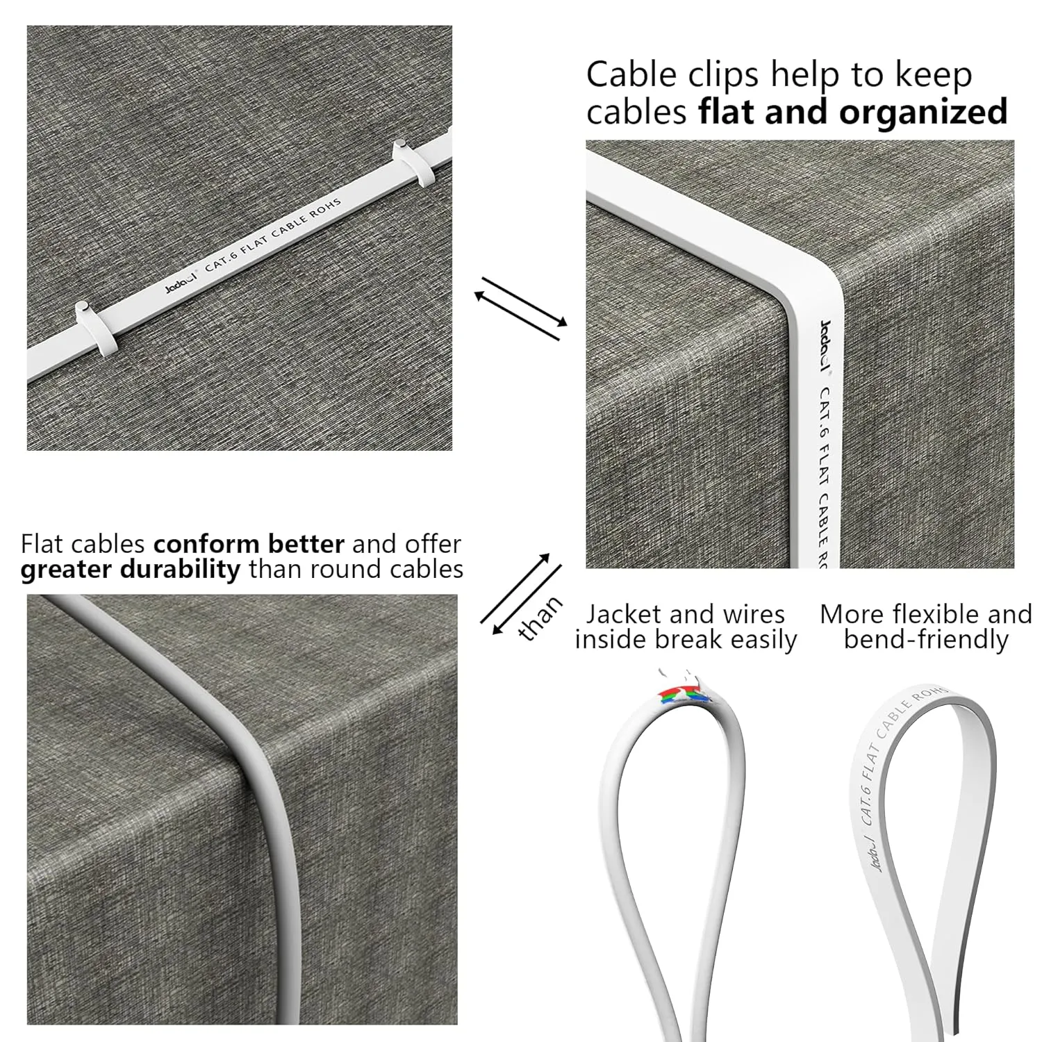 Jadaol Cat 6 Ethernet Cable 100 ft, Outdoor & Indoor 10Gbps Support Cat8 Cat7 Network, Flat RJ45 Internet LAN Computer Patch Cable for Router, Modem, Switch, Gaming Consoles, Streaming Devices, White