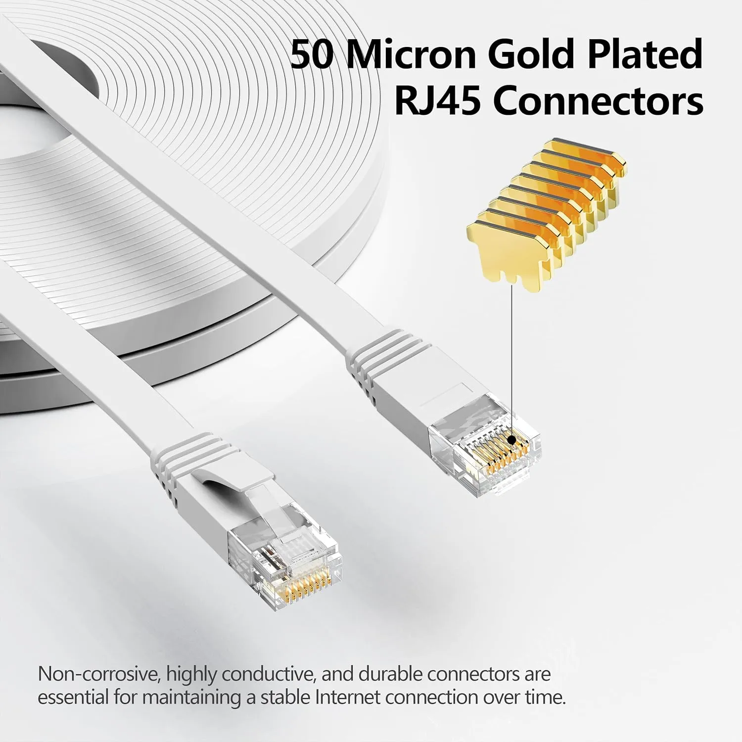Jadaol Cat 6 Ethernet Cable 100 ft, Outdoor & Indoor 10Gbps Support Cat8 Cat7 Network, Flat RJ45 Internet LAN Computer Patch Cable for Router, Modem, Switch, Gaming Consoles, Streaming Devices, White
