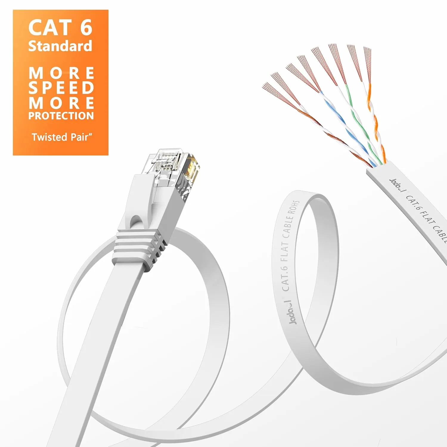 Jadaol Cat 6 Ethernet Cable 100 ft, Outdoor & Indoor 10Gbps Support Cat8 Cat7 Network, Flat RJ45 Internet LAN Computer Patch Cable for Router, Modem, Switch, Gaming Consoles, Streaming Devices, White