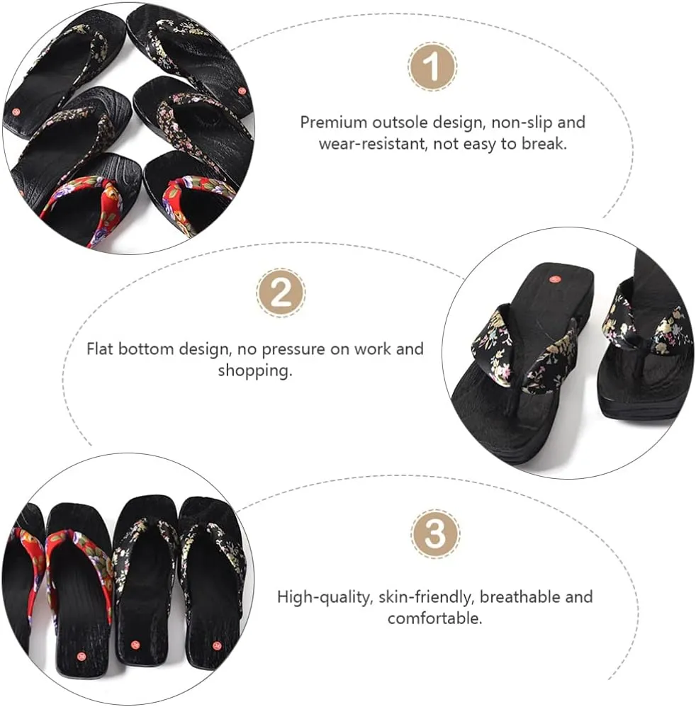 Japanese Wooden Clogs Sandals Japanese Style Anti Slip Leisure Slippers Beach Summer Flip Flops for Women Black Size 6US 3. 5UK 36. 5EU