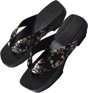 Japanese Wooden Clogs Sandals Japanese Style Anti Slip Leisure Slippers Beach Summer Flip Flops for Women Black Size 6US 3. 5UK 36. 5EU