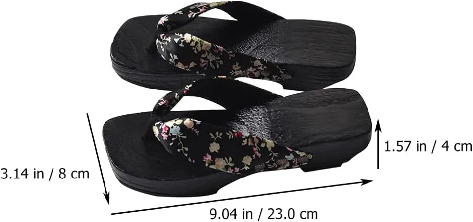 Japanese Wooden Clogs Sandals Japanese Style Anti Slip Leisure Slippers Beach Summer Flip Flops for Women Black Size 6US 3. 5UK 36. 5EU