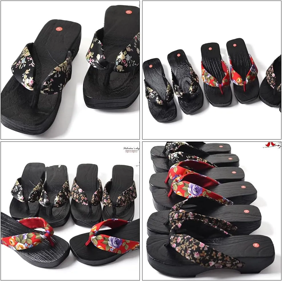 Japanese Wooden Clogs Sandals Japanese Style Anti Slip Leisure Slippers Beach Summer Flip Flops for Women Black Size 6US 3. 5UK 36. 5EU