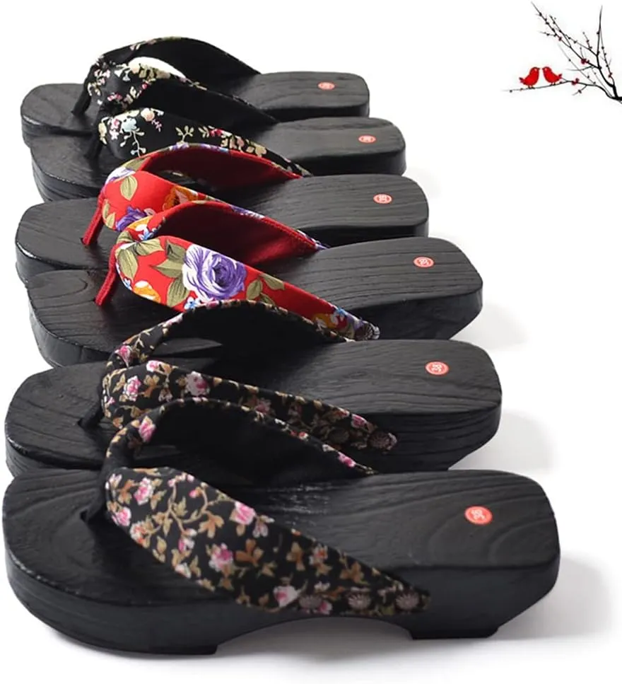 Japanese Wooden Clogs Sandals Japanese Style Anti Slip Leisure Slippers Beach Summer Flip Flops for Women Black Size 6US 3. 5UK 36. 5EU