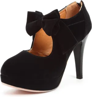 JITUUE Fashion Vintage Womens Sweet Small Bowtie Bowknot Suede Platform Pumps Ladies Sexy High Heeled Back Zipper Shoes