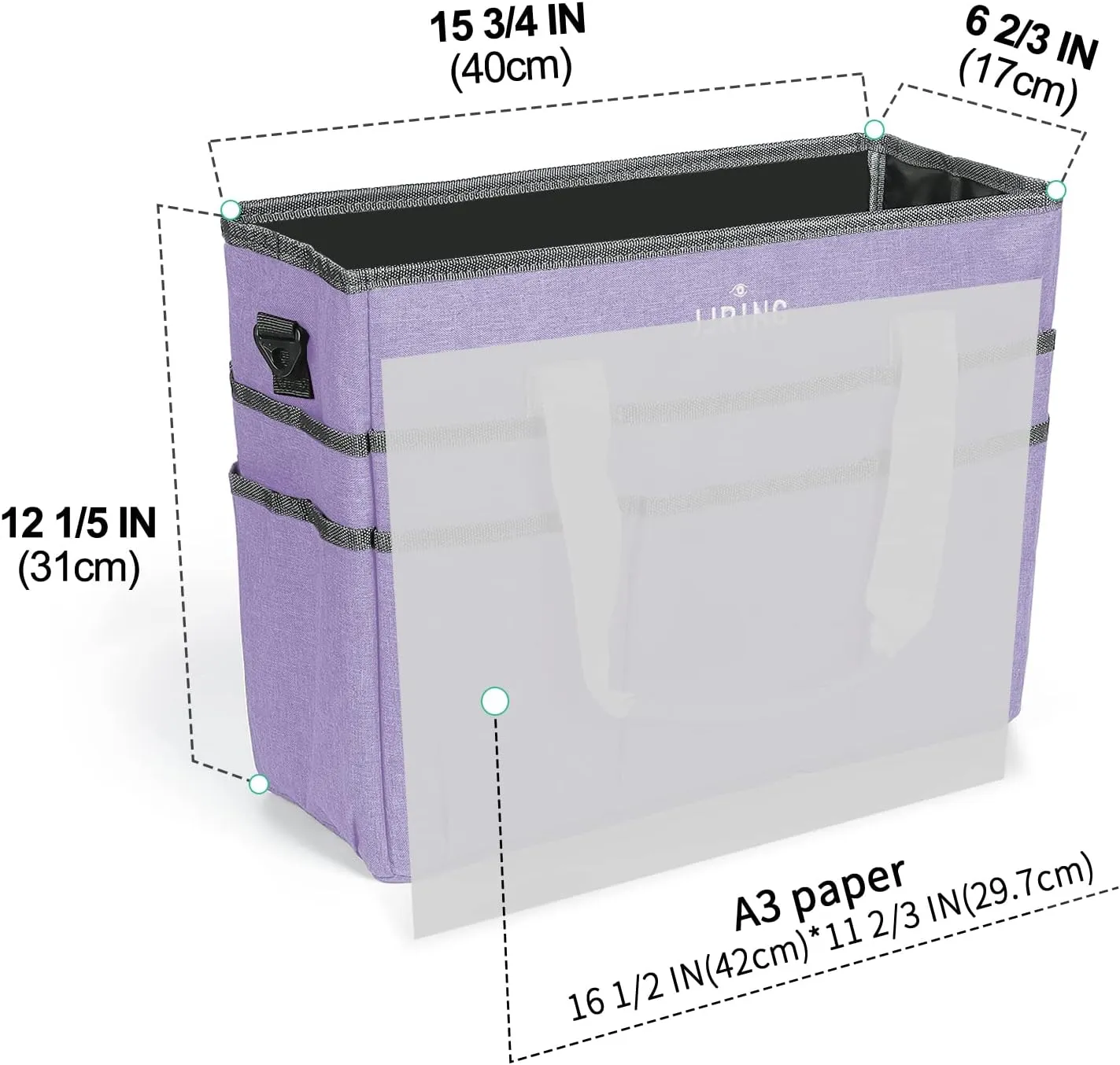 JJRING Craft Organizer Tote Bag, Large Art Storage Caddy with Multiple Pockets, Lilac Sewing Bag for Art, Craft, Scrapbooking, School, Medical, and Office Supplies Storage