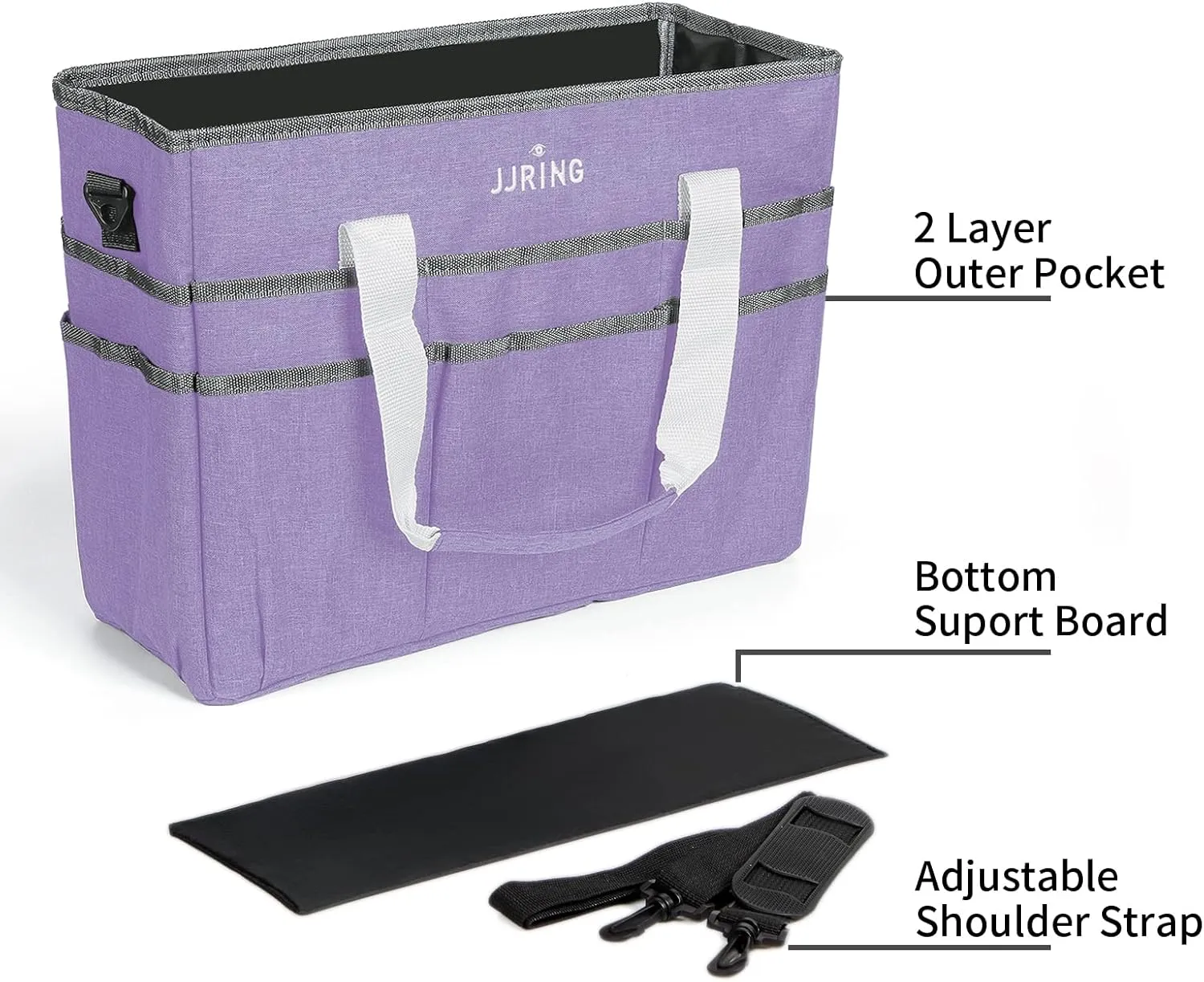 JJRING Craft Organizer Tote Bag, Large Art Storage Caddy with Multiple Pockets, Lilac Sewing Bag for Art, Craft, Scrapbooking, School, Medical, and Office Supplies Storage