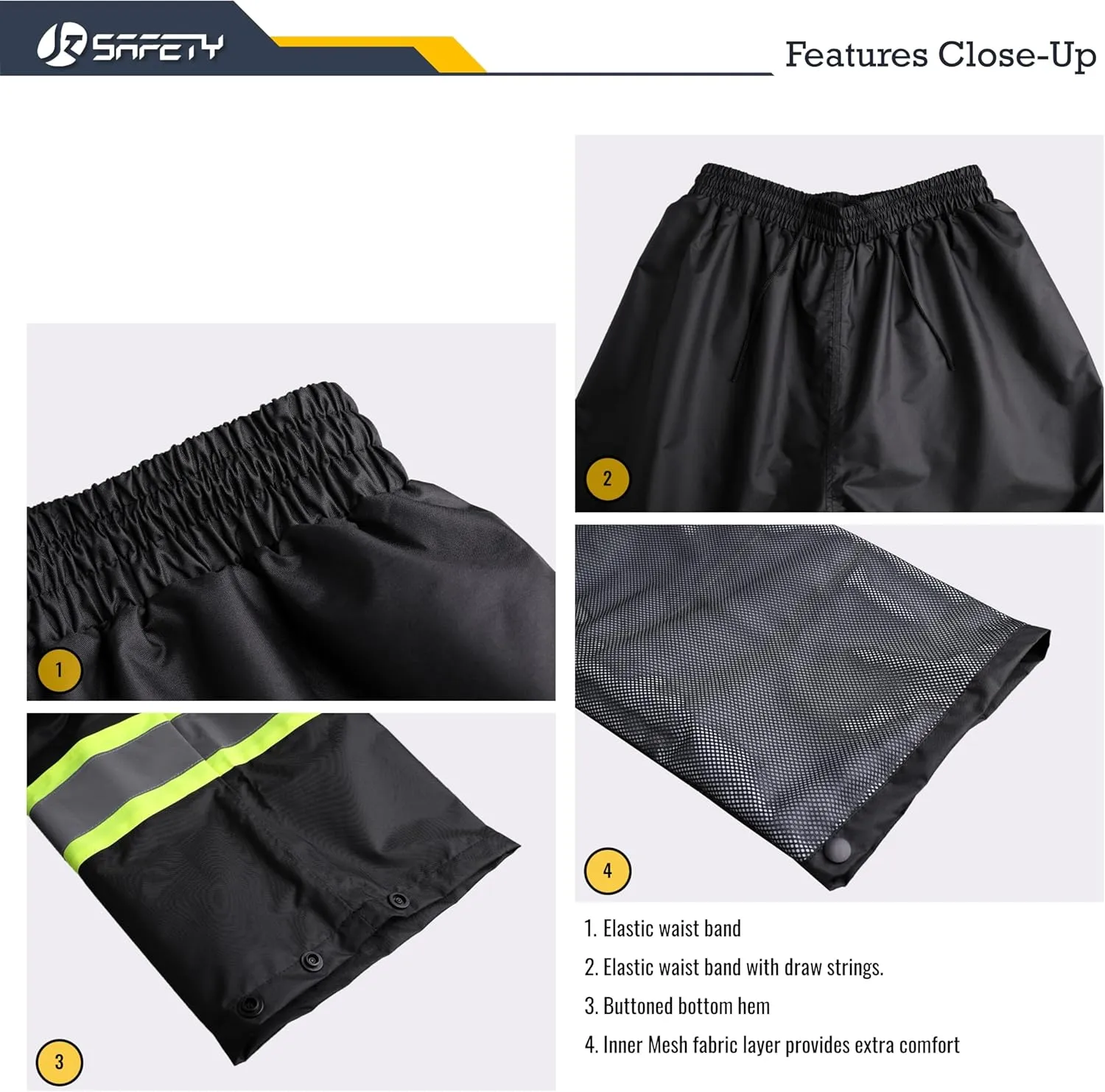 JKSafety Hi-Vis Reflective Safety Rain Jacket and Pants for Men Women Waterproof Rain Gears for Farming Fishing Work HV Rain Suit with Inner Mesh Lining and Pockets (117-Black XL)