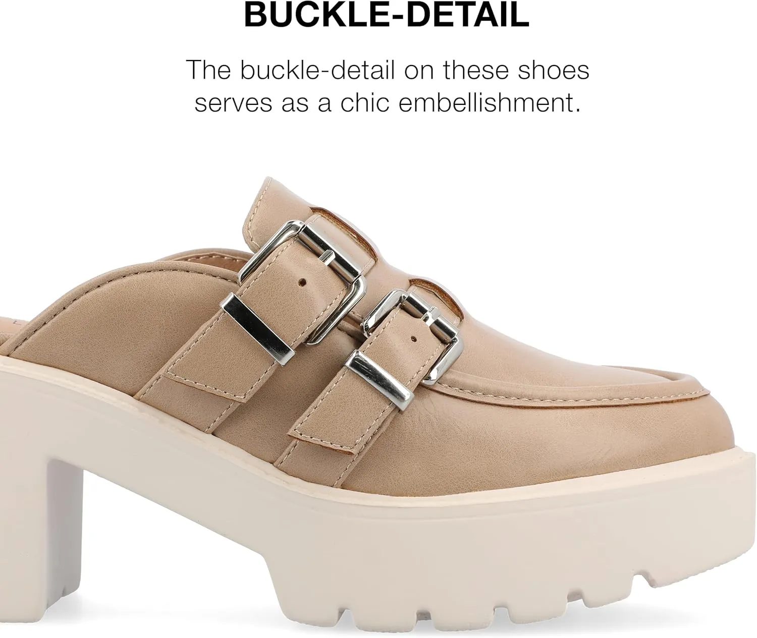 Journee Womens Light Weight Platform Mule Slip On Almond Toe Block Heel Buckle Brydie Comfort Foam Pumps