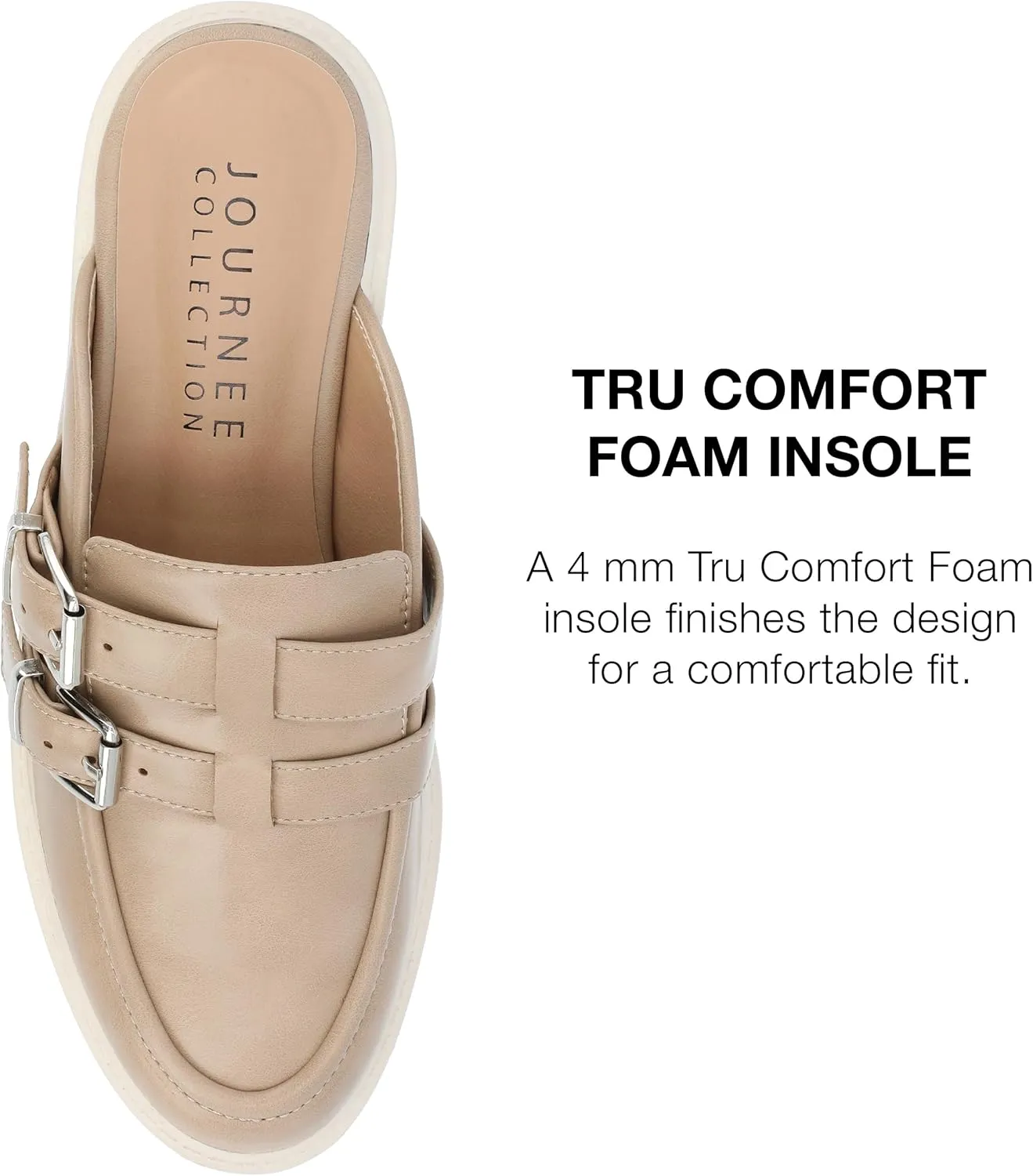 Journee Womens Light Weight Platform Mule Slip On Almond Toe Block Heel Buckle Brydie Comfort Foam Pumps