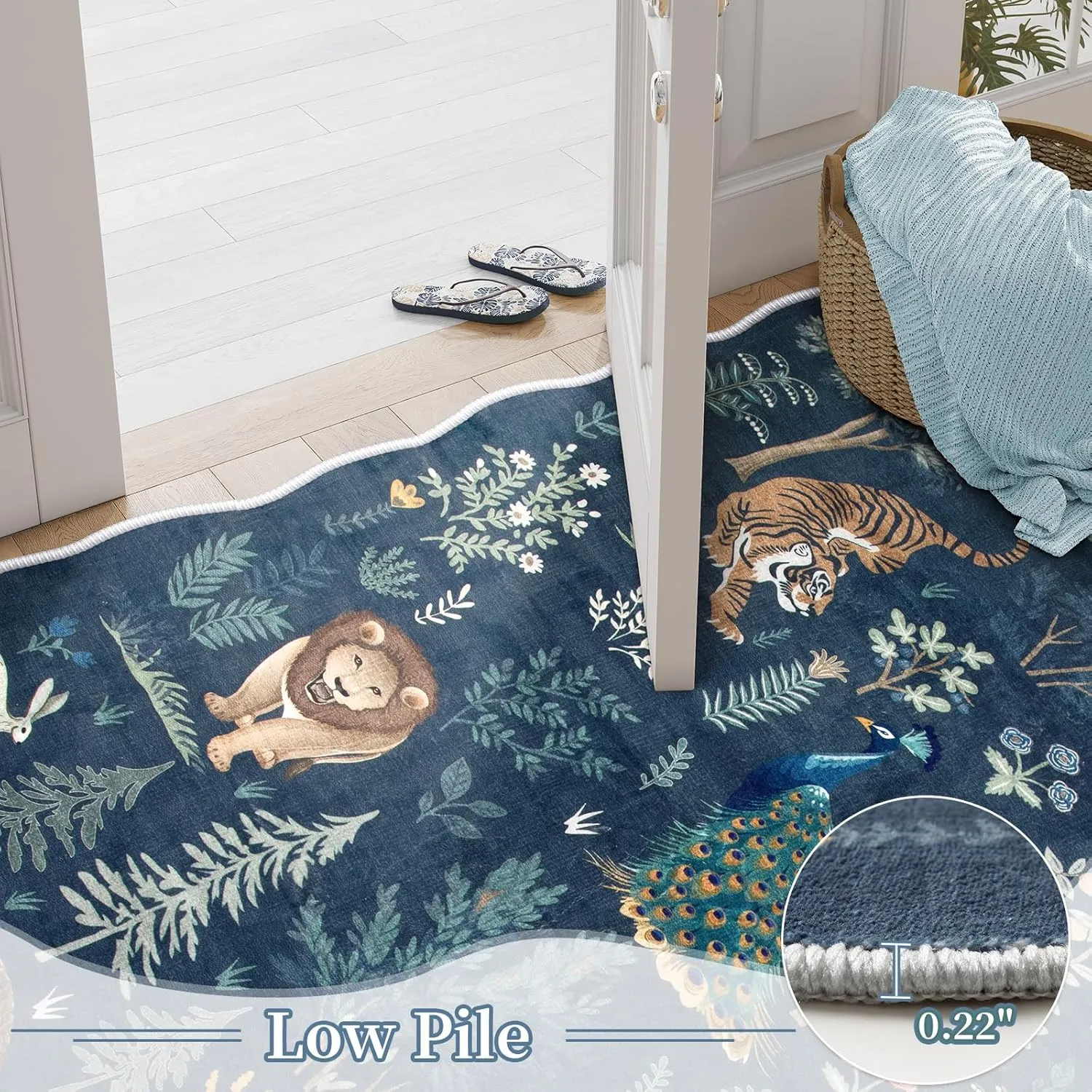Jungle 5x7 Blue Area Rug, Soft Neutral Rugs for Bedroom Ultra-Thin Washable Playroom Rug, Neutral Print Non Slip Carpet Rug for Living Room Kids Nursery Playroom Office (Blue, 5'x7')