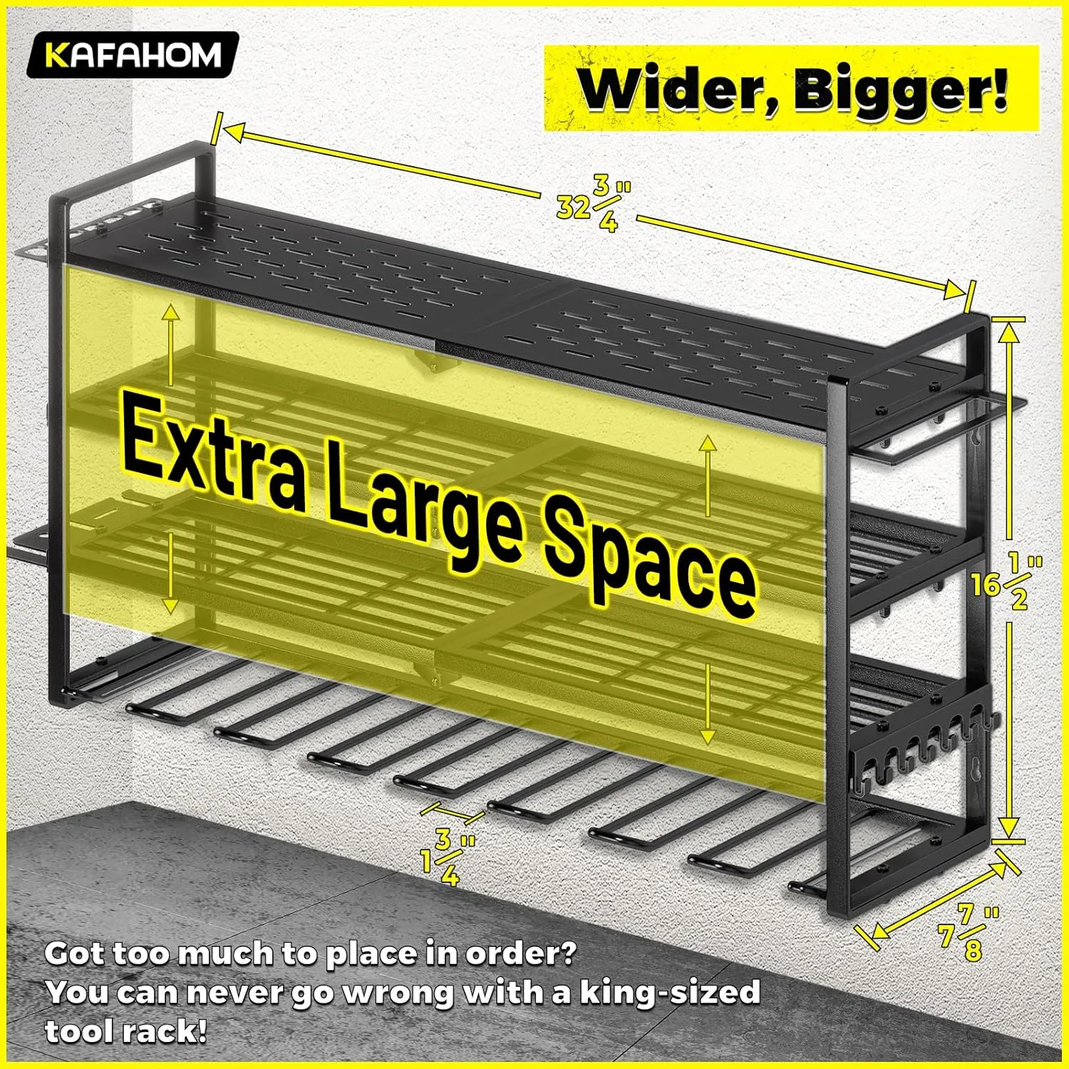 KAFAHOM Power Tool Organizer-8 Drill Holder Wall Mount，Tool Organizer and Storage rack for Garage Organization， Heavy Duty Metal Tool Shelf with Air tool/Screwdriver/Hammer/Plier Holder