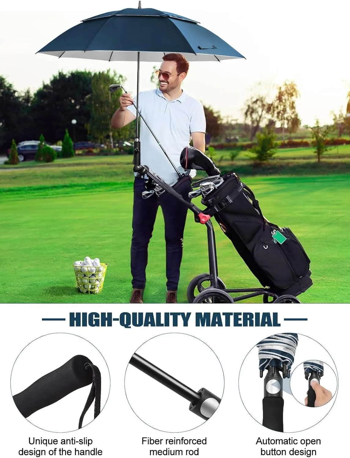 Kalolary UPF 50  UV Protection Compact Golf Umbrella,62/68 Inch Extra Large Oversize Double Canopy Vented Umbrella Windproof Waterproof for Men and Women