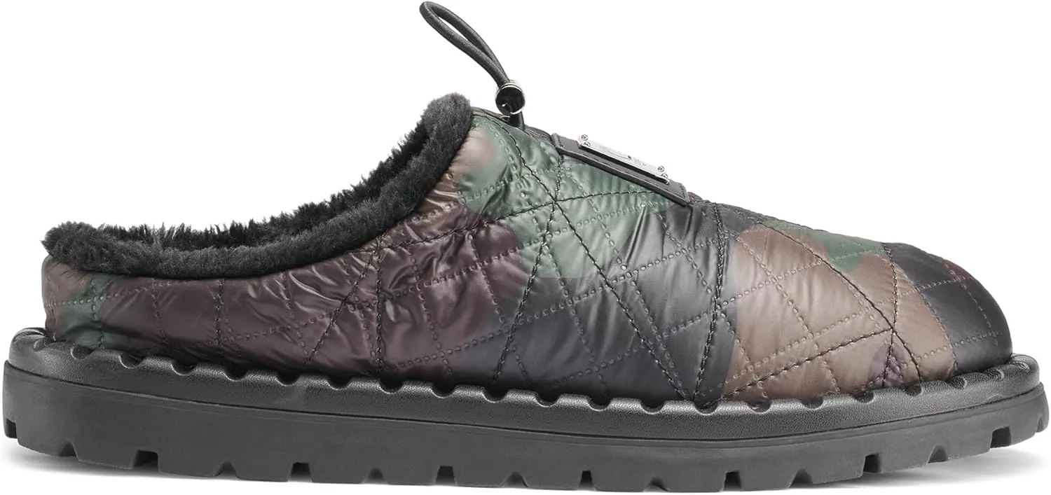Karl Lagerfeld Paris Men's Nylon Camo Front Logo Fur Lined Sandal Slide