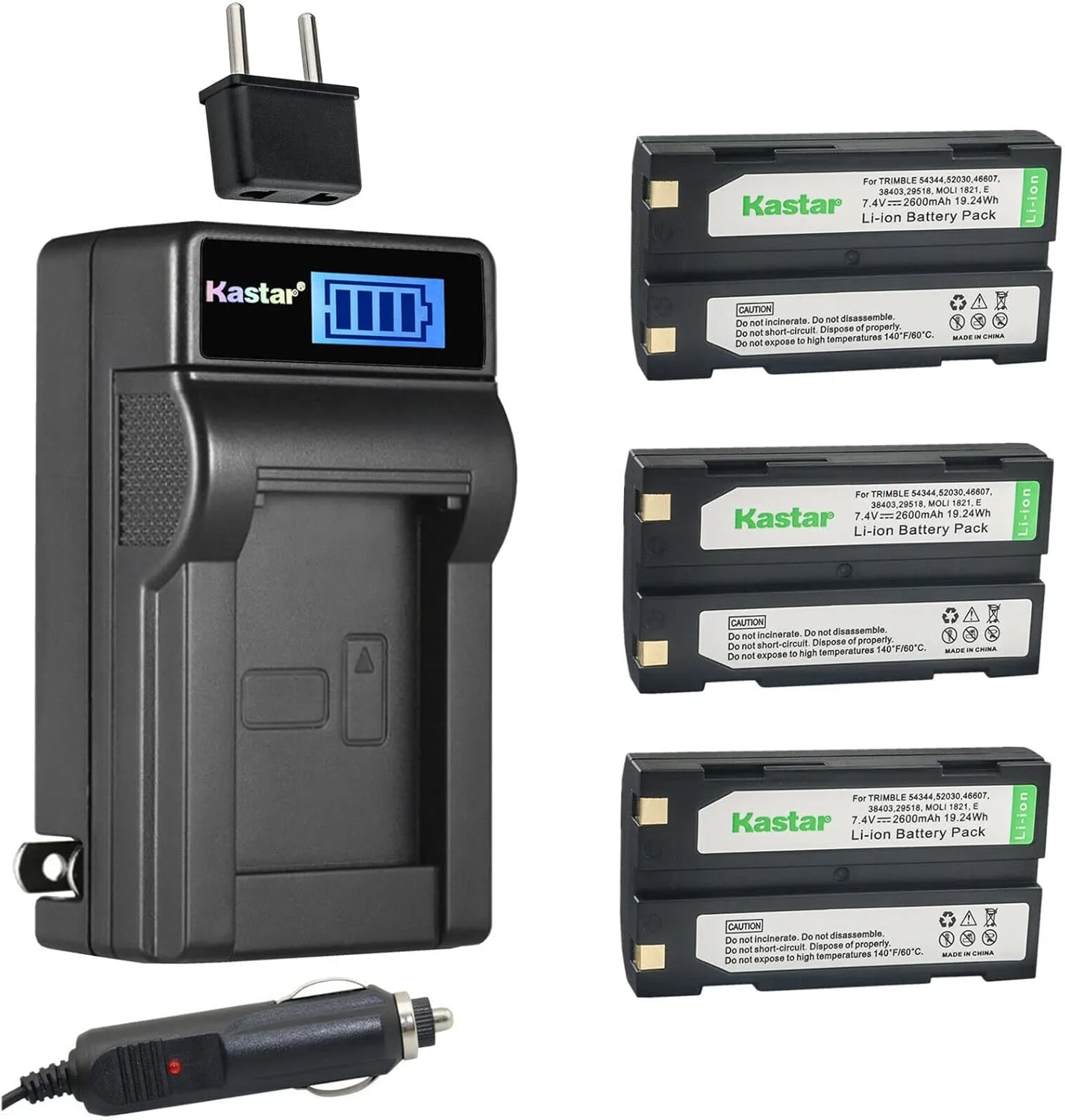 Kastar 3-Pack Ei-D-Li1 Battery and LCD AC Charger Compatible with Trimble 29518, 46607, 52030, 54344, 38403, 5700, 5800, 92600, R4, R6, R7, R8, R8 GPS, R8 GNSS, MT1000