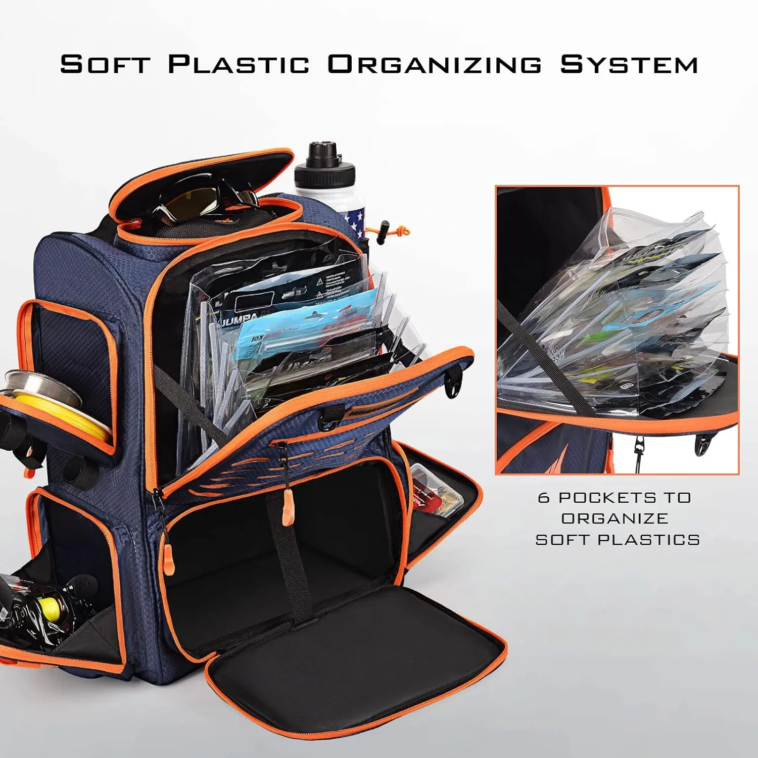 KastKing Bait Boss Fishing Tackle Backpack with Rod Holders-4 Tackle Boxes-Rain Cover,43L Large Storage for Fishing Gear