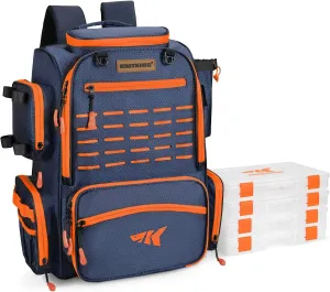 KastKing Bait Boss Fishing Tackle Backpack with Rod Holders-4 Tackle Boxes-Rain Cover,43L Large Storage for Fishing Gear