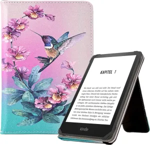 KEROM Universal 6 inch eReader Case, Universal eReader Case 6 inch, PU Leather Stand Cover with Hand Strap for All 6'' Kindle/Kindle Paperwhite/Kobo/Tolino/Nook/Sony/InkBook E-Book Reader, Hummingbird
