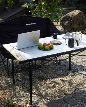 KingCamp Folding Camping Table and Chair Set, Heavy Duty Steel Armchairs with Side Tables & Roll-Up Aluminum Table, Portable Outdoor Furniture for Patio, Picnic, RV, Tailgating