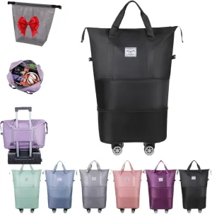Klarson Expandable Bag, Klarson Expandable Bag with Wheels, Foldable Suitcase without Handle, Waterproof & Wear-Resistant (Black)
