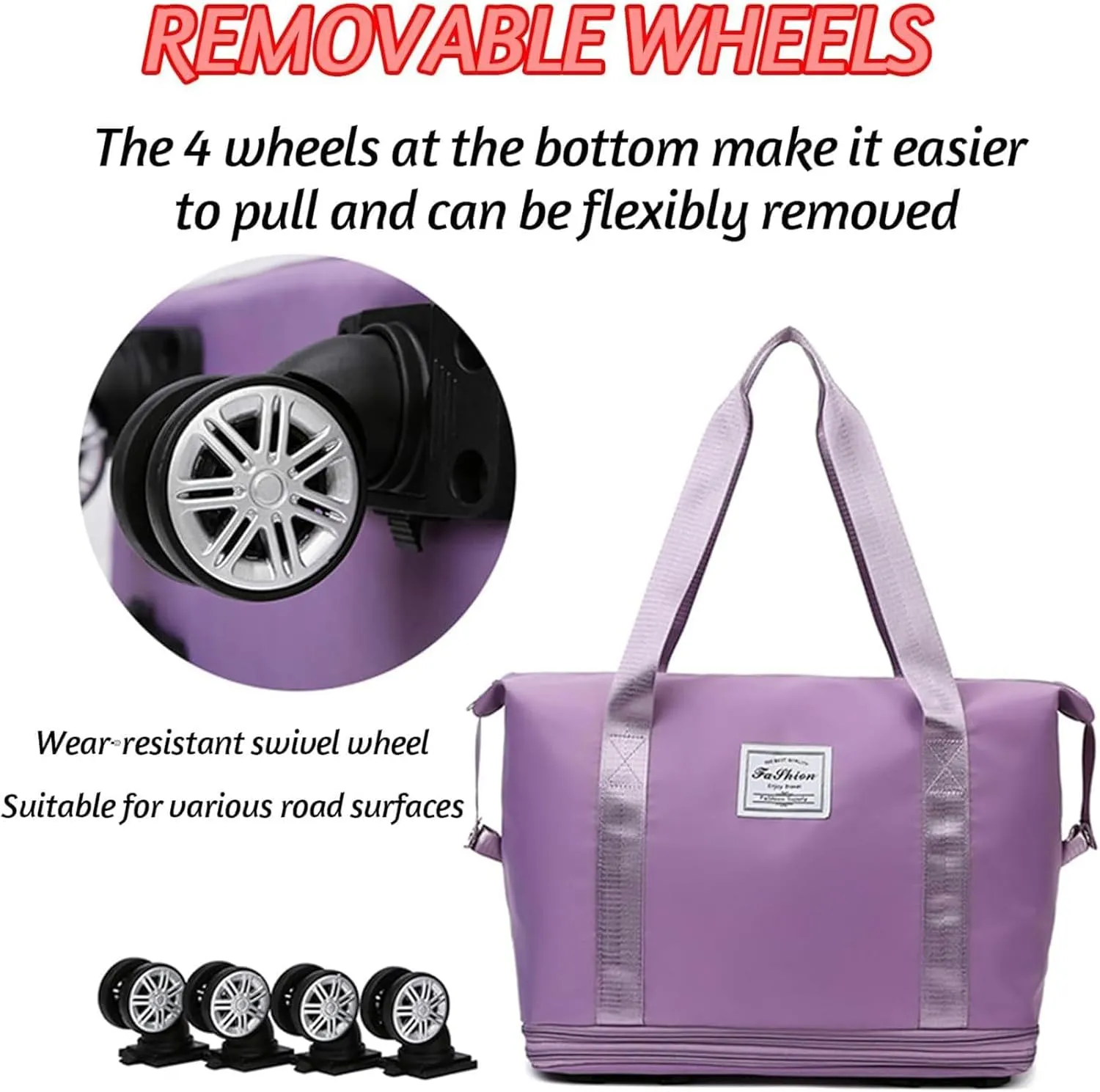 Klarson Expandable Bag, Klarson Expandable Bag with Wheels, Foldable Suitcase without Handle, Waterproof & Wear-Resistant (Black)