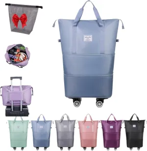 Klarson Expandable Bag, Klarson Expandable Bag with Wheels, Foldable Suitcase without Handle, Waterproof & Wear-Resistant (Dark blue)