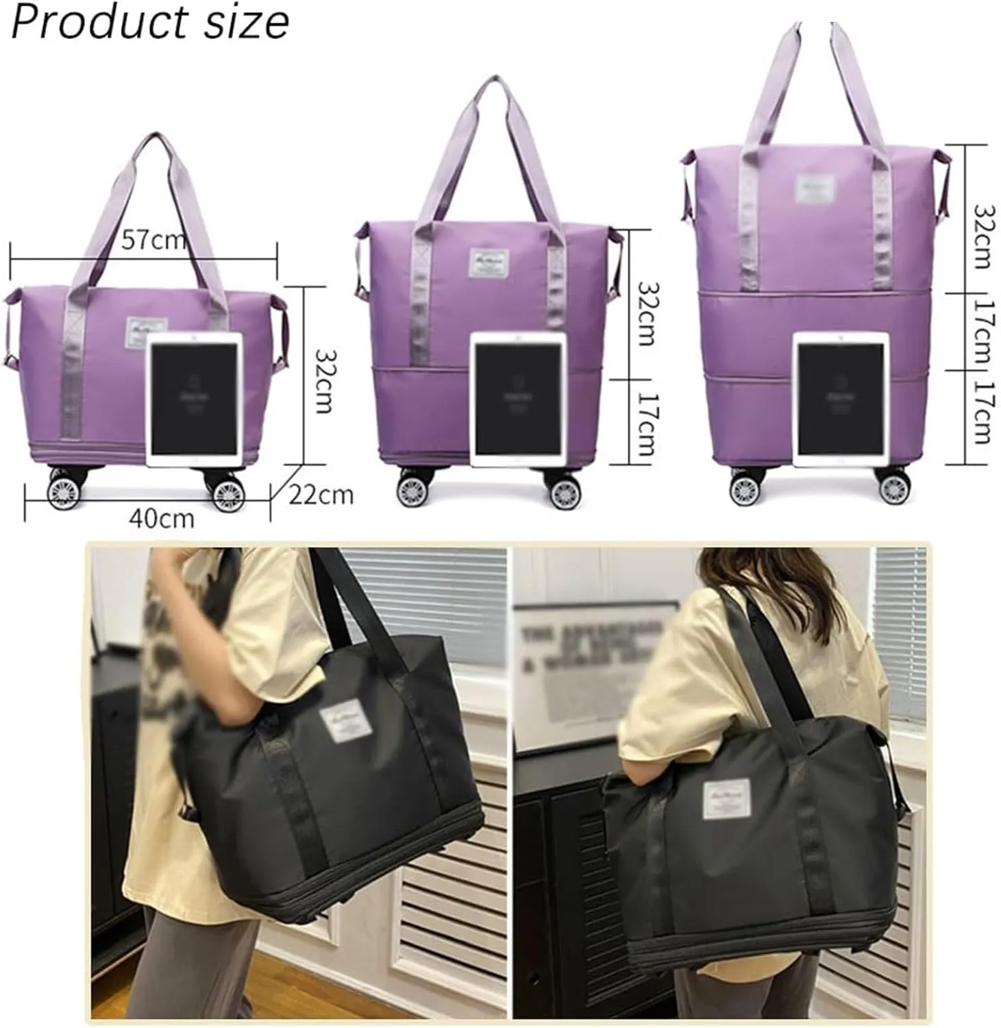 Klarson Expandable Bag with Wheels - New Scratch Expandable Travel Duffle Bag with Wheels, Foldable Suitcase without Handl (C)