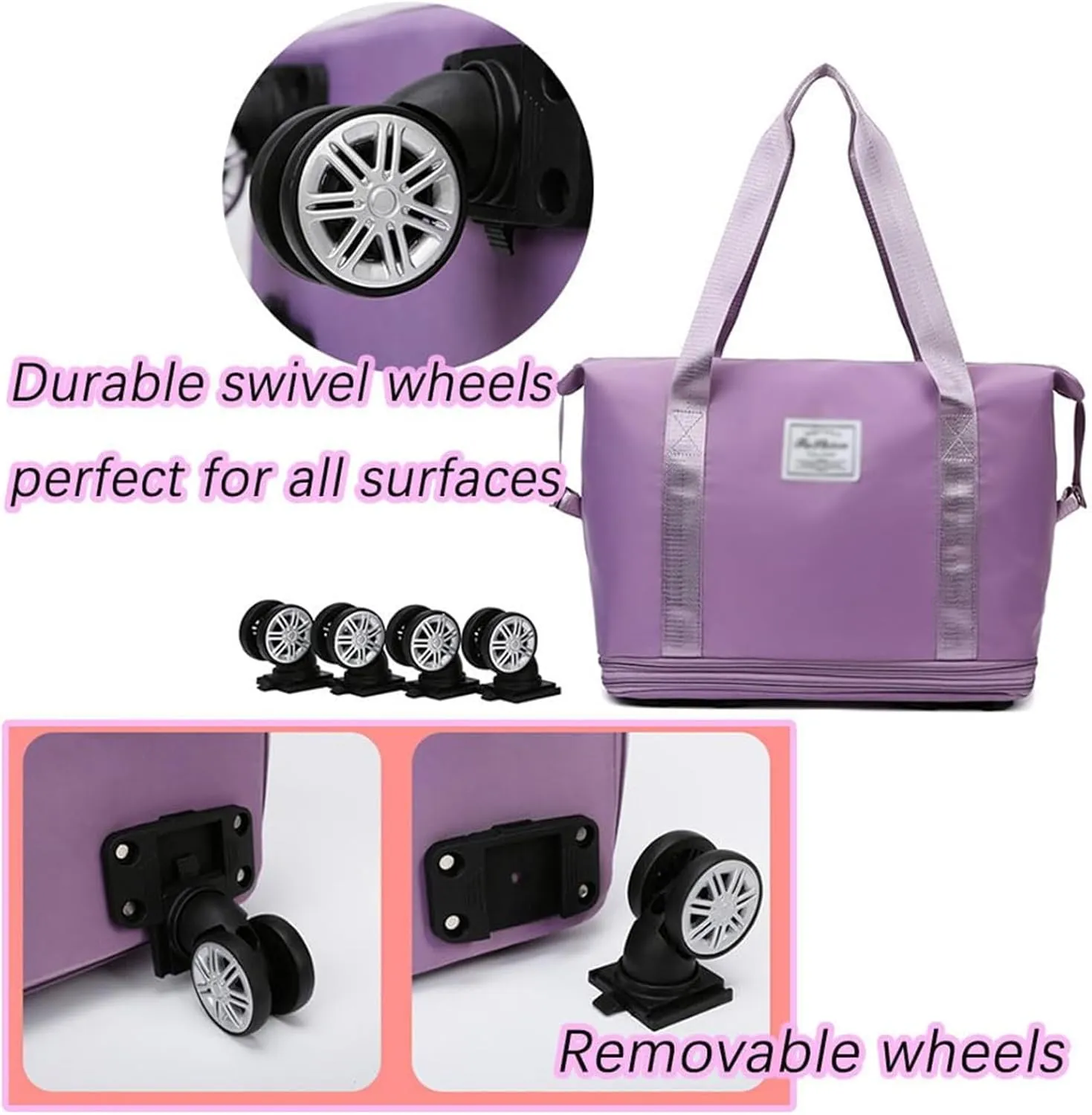 Klarson Expandable Bag with Wheels - New Scratch Expandable Travel Duffle Bag with Wheels, Foldable Suitcase without Handl (C)