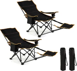 KOTEK Reclining Camping Chair, Portable Camp Chair with Removable Footrest, Adjustable Backrest, Cup Holder, Cooler Bag & Carry Bag, Folding Lawn Chair for Adults Outdoor Activities (2)