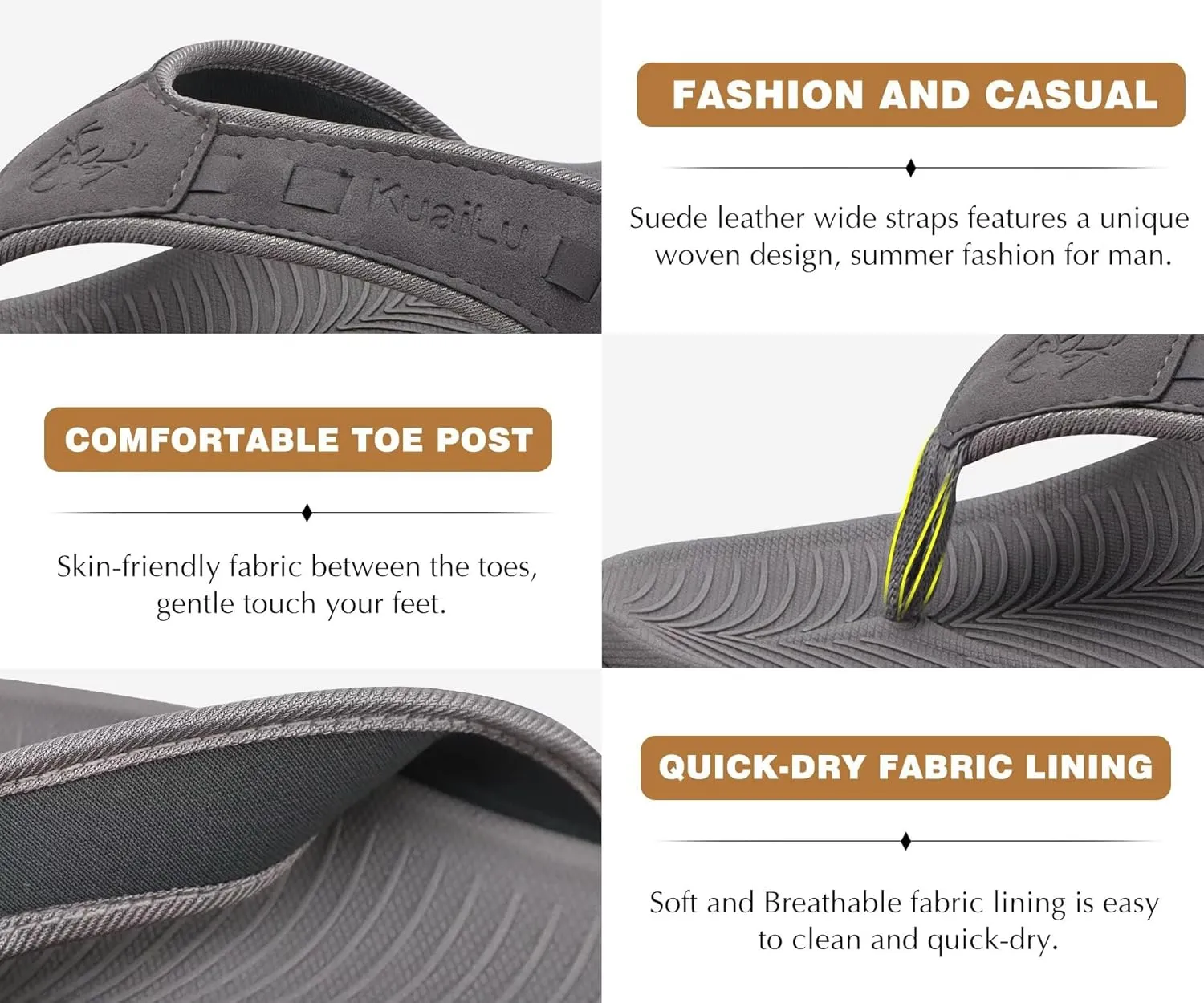 KuaiLu Mens Sport Flip Flops Comfort Orthotic Thong Sandals with Plantar Fasciitis Arch Support Outdoor Summer Beach Size 7~15