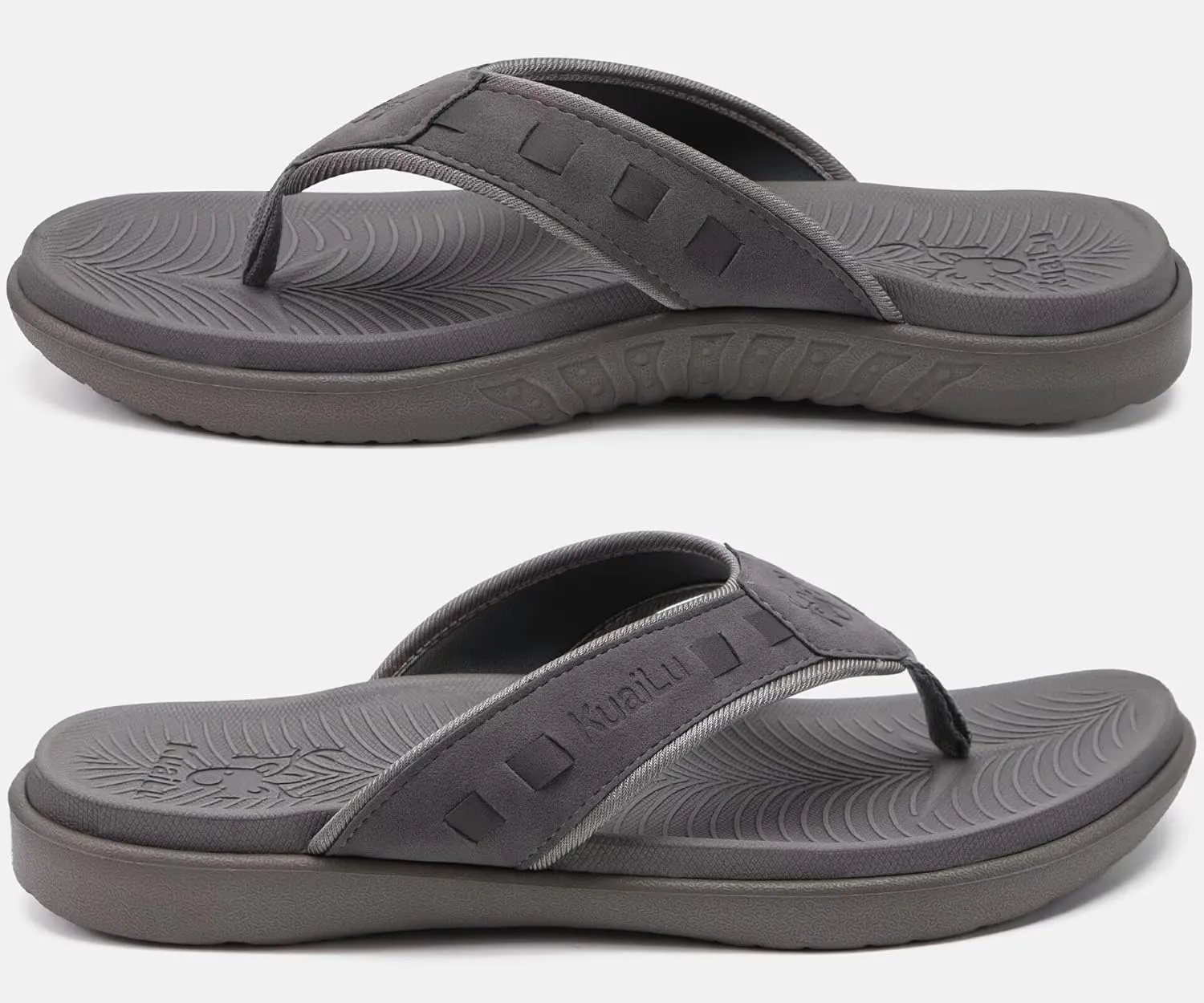 KuaiLu Mens Sport Flip Flops Comfort Orthotic Thong Sandals with Plantar Fasciitis Arch Support Outdoor Summer Beach Size 7~15