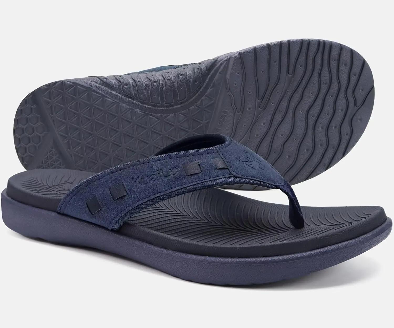 KuaiLu Mens Sport Flip Flops Comfort Orthotic Thong Sandals with Plantar Fasciitis Arch Support Outdoor Summer Beach Size 7~15