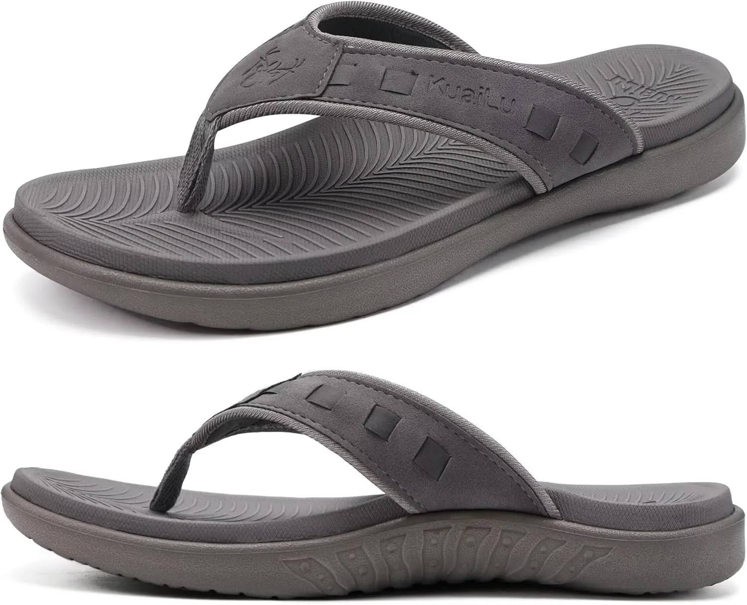 KuaiLu Mens Sport Flip Flops Comfort Orthotic Thong Sandals with Plantar Fasciitis Arch Support Outdoor Summer Beach Size 7~15