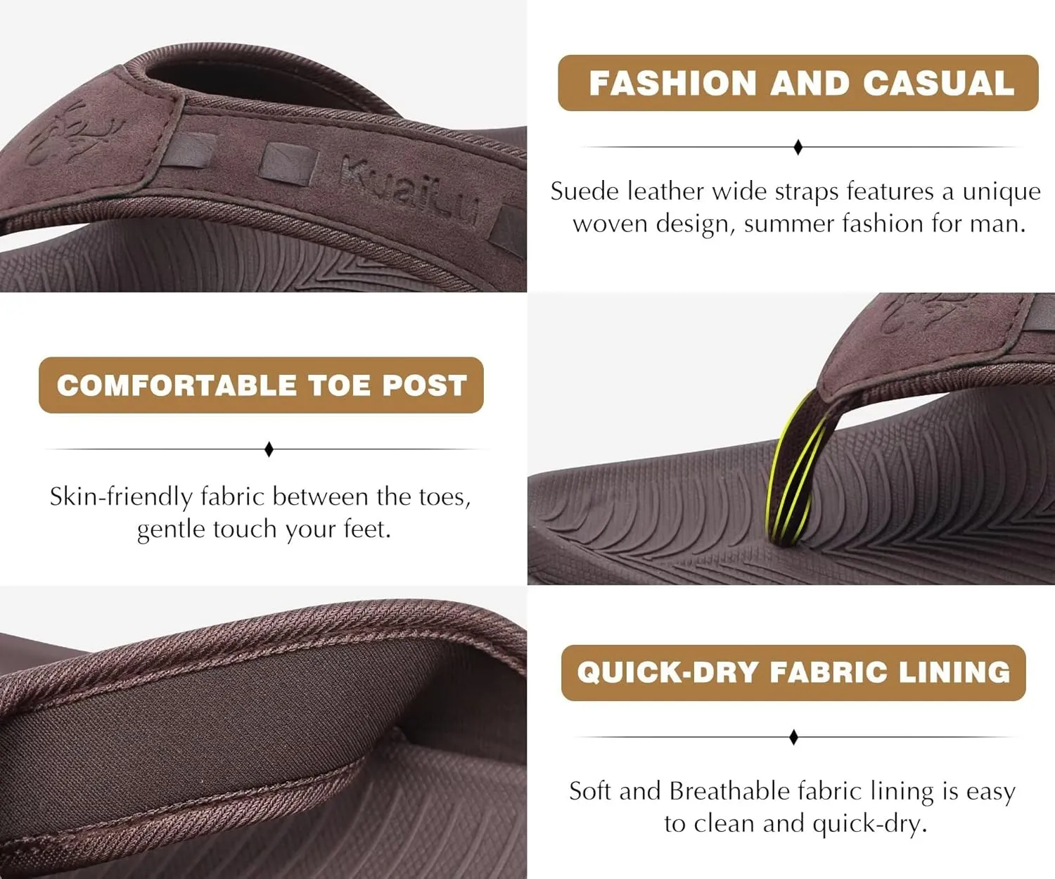 KuaiLu Mens Sport Flip Flops Comfort Orthotic Thong Sandals with Plantar Fasciitis Arch Support Outdoor Summer Beach Size 7~15