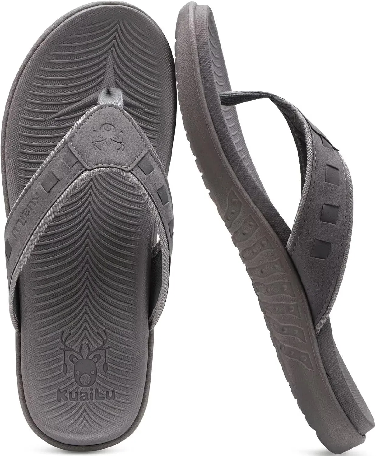 KuaiLu Mens Sport Flip Flops Comfort Orthotic Thong Sandals with Plantar Fasciitis Arch Support Outdoor Summer Beach Size 7~15