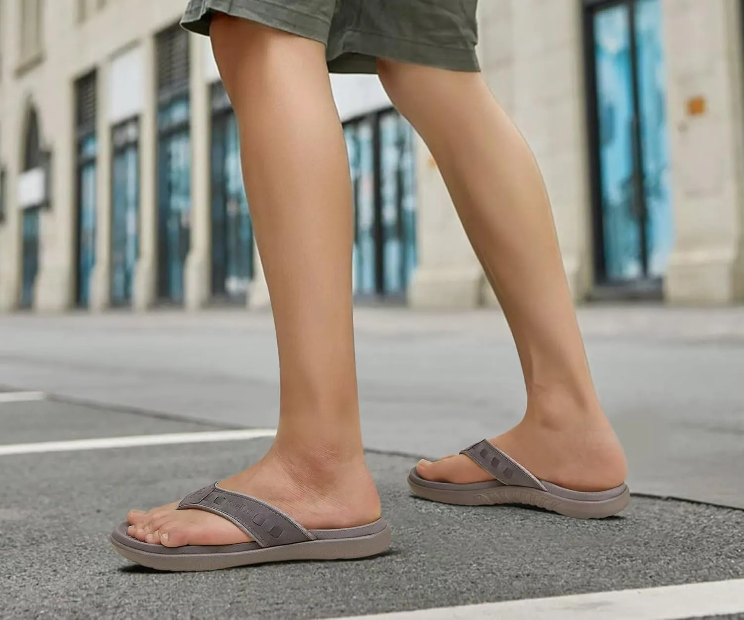 KuaiLu Mens Sport Flip Flops Comfort Orthotic Thong Sandals with Plantar Fasciitis Arch Support Outdoor Summer Beach Size 7~15