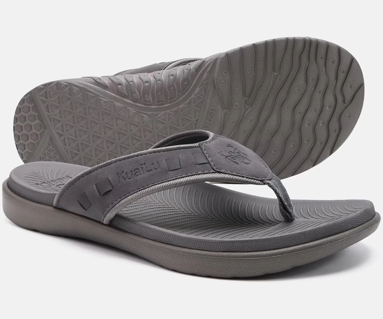 KuaiLu Mens Sport Flip Flops Comfort Orthotic Thong Sandals with Plantar Fasciitis Arch Support Outdoor Summer Beach Size 7~15