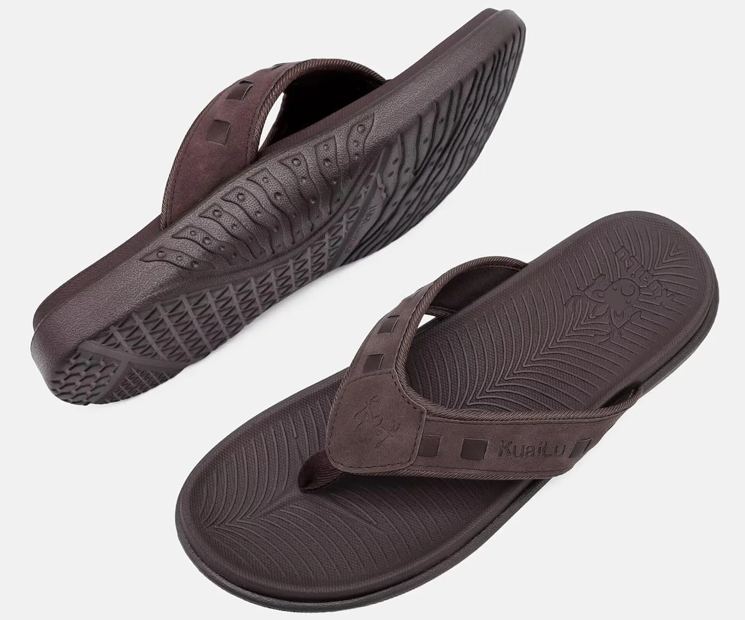 KuaiLu Mens Sport Flip Flops Comfort Orthotic Thong Sandals with Plantar Fasciitis Arch Support Outdoor Summer Beach Size 7~15