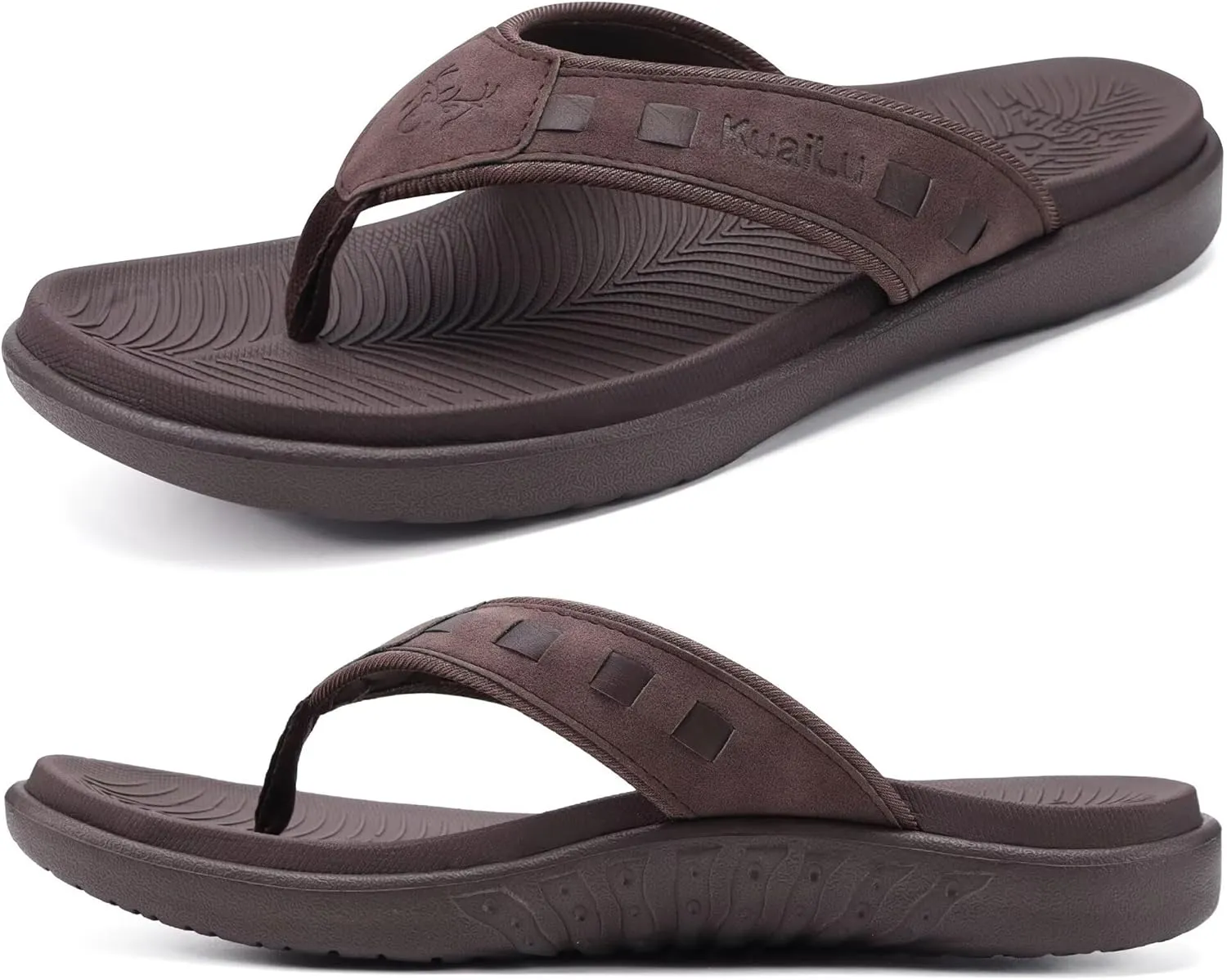 KuaiLu Mens Sport Flip Flops Comfort Orthotic Thong Sandals with Plantar Fasciitis Arch Support Outdoor Summer Beach Size 7~15